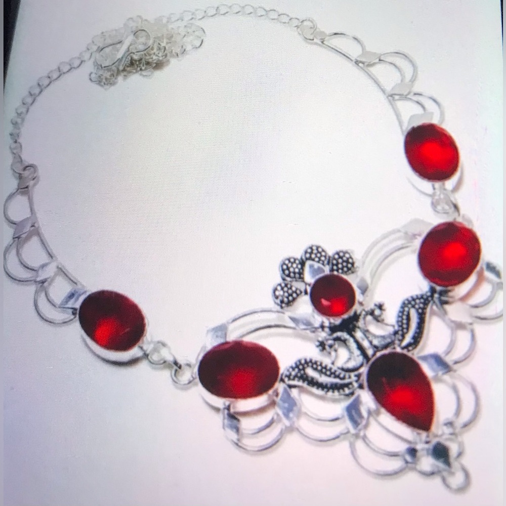 Garnet Stamped 925 Sterling Silver Necklace